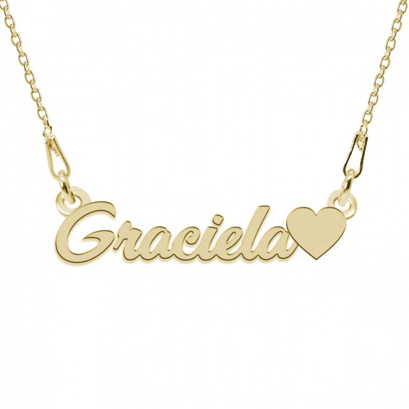 Colier Argint Placat cu Aur 24 karate, Inimioara, Nume Graciela, 45 cm
