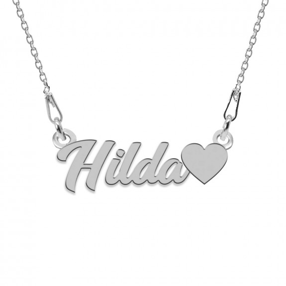 Colier Argint, Inimioara, Nume Hilda , 45 cm