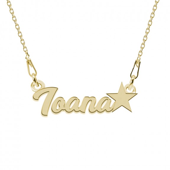 Colier Argint Placat cu Aur 24 karate, Steluta, Nume Ioana, 45 cm