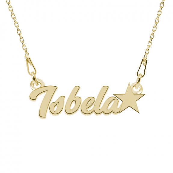 Colier Argint Placat cu Aur 24 karate, Steluta, Nume Isabela, 45 cm