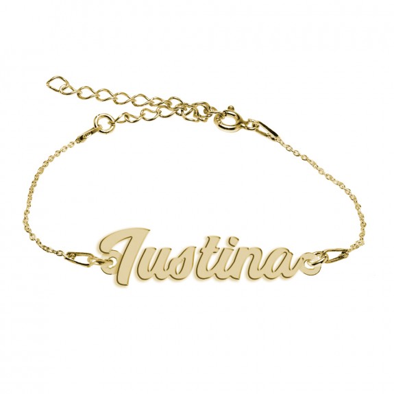 Bratara Argint Placata cu Aur 24 karate, Nume Iustina, 15 + 3 cm