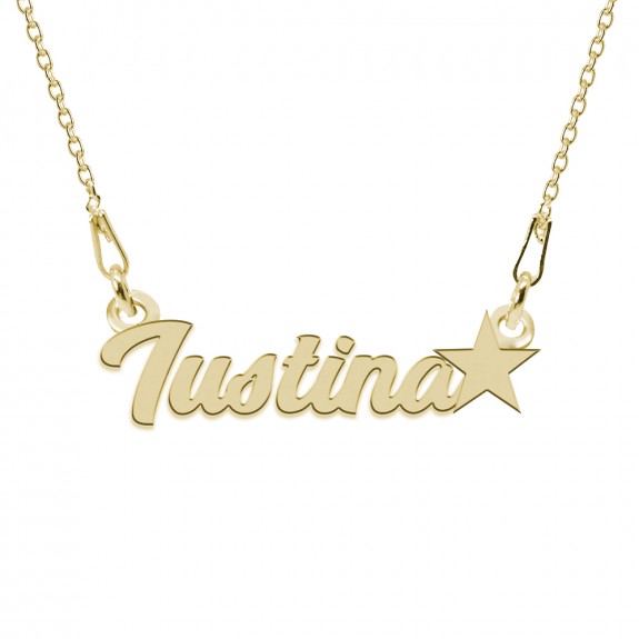 Colier Argint Placat cu Aur 24 karate, Steluta, Nume Iustina, 45 cm