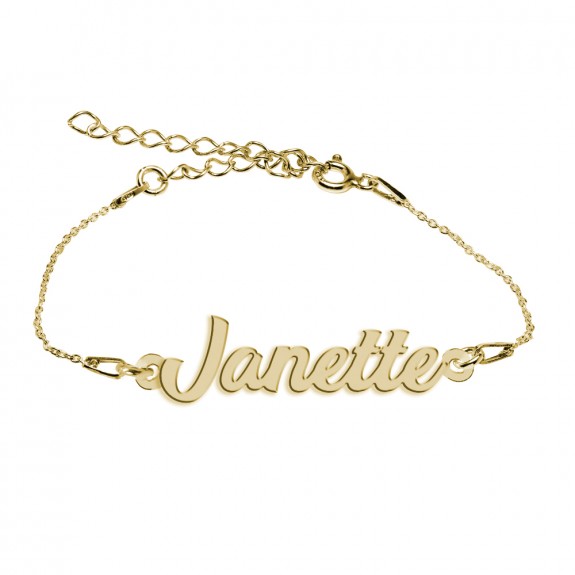 Bratara Argint Placata cu Aur 24 karate, Nume Janette, 15 + 3 cm