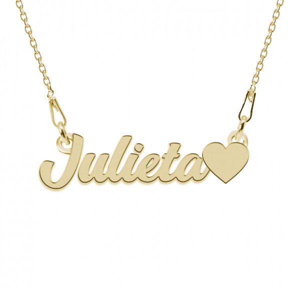 Colier Argint Placat cu Aur 24 karate, Inimioara, Nume Julieta, 45 cm