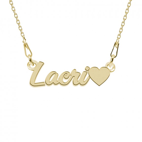Colier Argint Placat cu Aur 24 karate, Inimioara, Nume Lacri, 45 cm