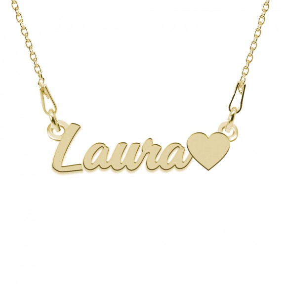 Colier Argint Placat cu Aur 24 karate, Inimioara, Nume Laura, 45 cm