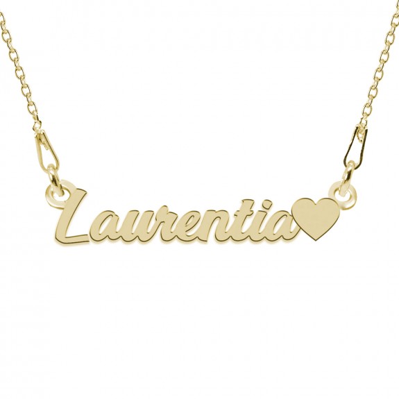 Colier Argint Placat cu Aur 24 karate, Inimioara, Nume Laurentia, 45 cm