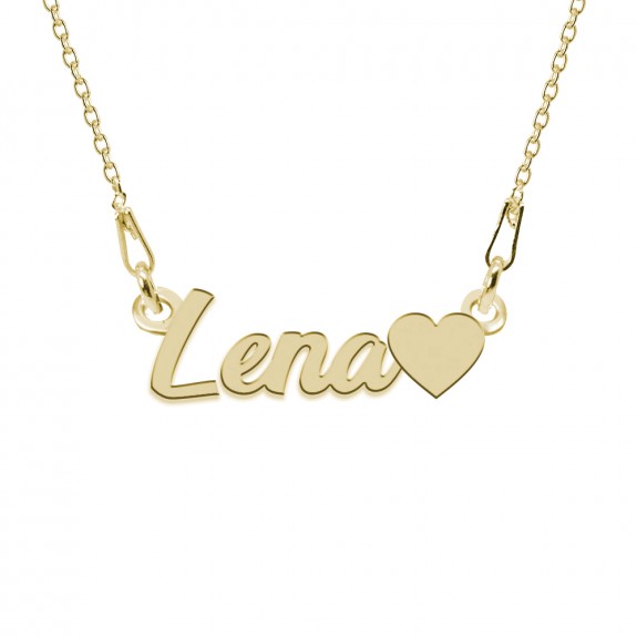 Colier Argint Placat cu Aur 24 karate, Inimioara, Nume Lena, 45 cm