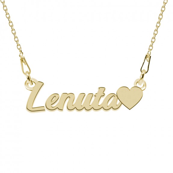Colier Argint Placat cu Aur 24 karate, Inimioara, Nume Lenuta, 45 cm