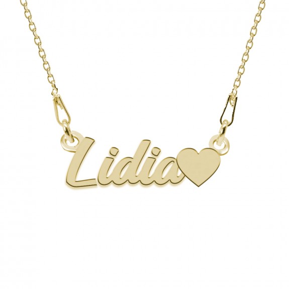 Colier Argint Placat cu Aur 24 karate, Inimioara, Nume Lidia, 45 cm