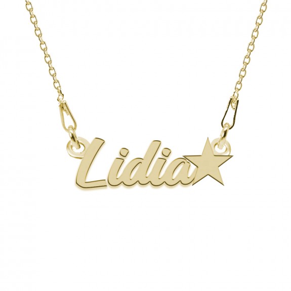 Colier Argint Placat cu Aur 24 karate, Steluta, Nume Lidia, 45 cm