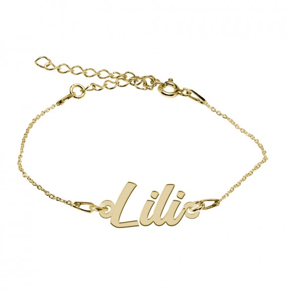 Bratara Argint Placata cu Aur 24 karate, Nume Lili, 15 + 3 cm