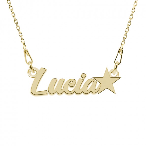 Colier Argint Placat cu Aur 24 karate, Steluta, Nume Lucia, 45 cm