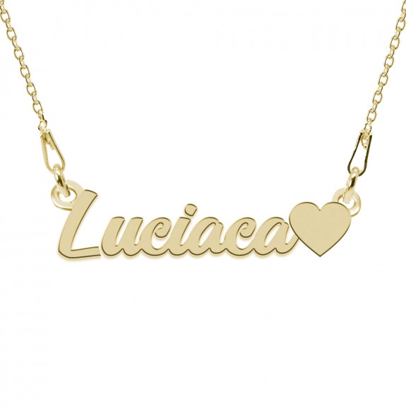 Colier Argint Placat cu Aur 24 karate, Inimioara, Nume Lucica, 45 cm