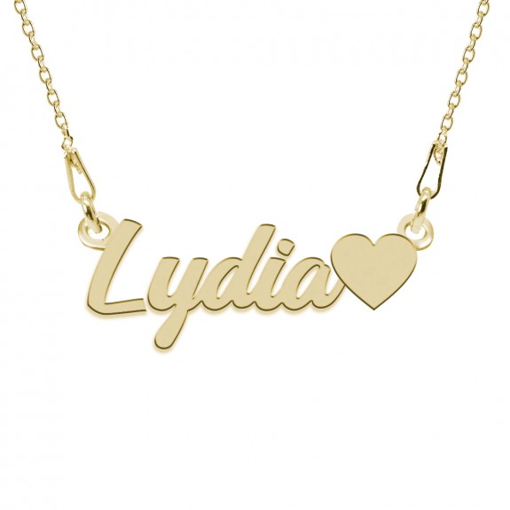 Colier Argint Placat cu Aur 24 karate, Inimioara, Nume Lydia, 45 cm