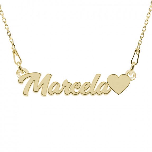 Colier Argint Placat cu Aur 24 karate, Inimioara, Nume Marcela, 45 cm
