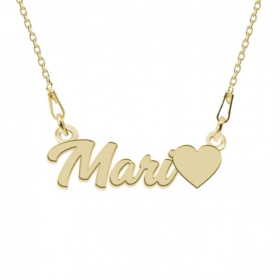 Colier Argint Placat cu Aur 24 karate, Inimioara, Nume Mari, 45 cm