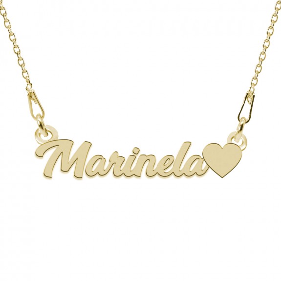 Colier Argint Placat cu Aur 24 karate, Inimioara, Nume Marinela, 45 cm Colier Argint Placat cu Aur 24 karate, Inimioara, Nume Marinela, 45 cm