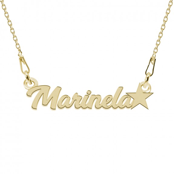 Colier Argint Placat cu Aur 24 karate, Steluta, Nume Marinela, 45 cm