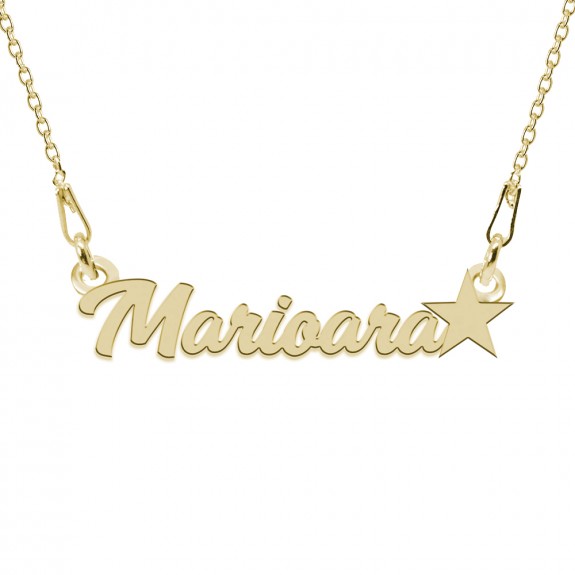 Colier Argint Placat cu Aur 24 karate, Steluta, Nume Marioara, 45 cm