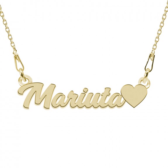 Colier Argint Placat cu Aur 24 karate, Inimioara, Nume Mariuta, 45 cm