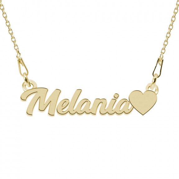 Colier Argint Placat cu Aur 24 karate, Inimioara, Nume Melania, 45 cm