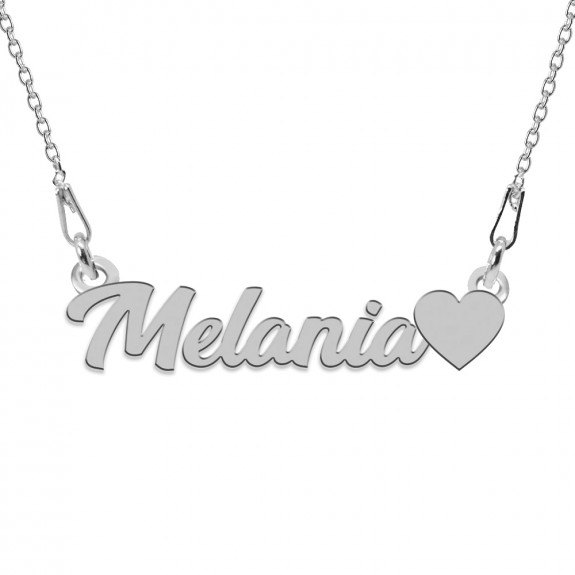 Colier Argint, Inimioara, Nume Melania , 45 cm