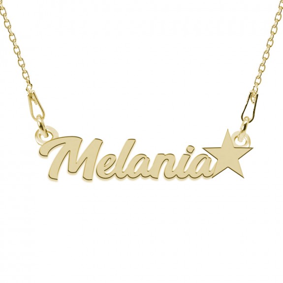 Colier Argint Placat cu Aur 24 karate, Steluta, Nume Melania, 45 cm