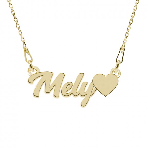 Colier Argint Placat cu Aur 24 karate, Inimioara, Nume Mely, 45 cm