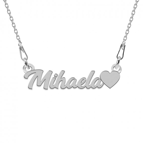 Colier Argint, Inimioara, Nume Mihaela , 45 cm