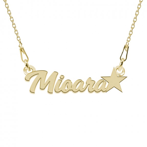 Colier Argint Placat cu Aur 24 karate, Steluta, Nume Mioara, 45 cm