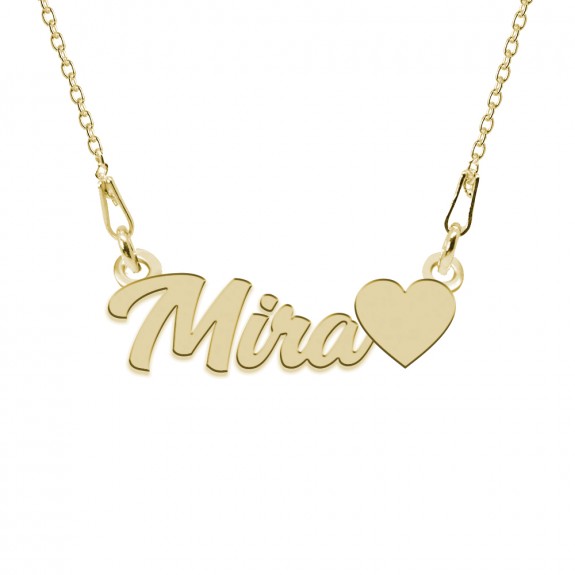 Colier Argint Placat cu Aur 24 karate, Inimioara, Nume Mira, 45 cm