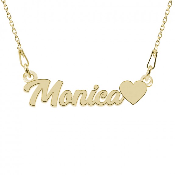 Colier Argint Placat cu Aur 24 karate, Inimioara, Nume Monica, 45 cm