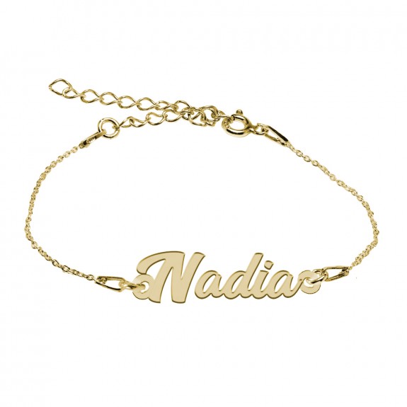 Bratara Argint Placata cu Aur 24 karate, Nume Nadia, 15 + 3 cm
