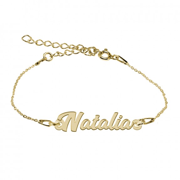 Bratara Argint Placata cu Aur 24 karate, Nume Natalia, 15 + 3 cm