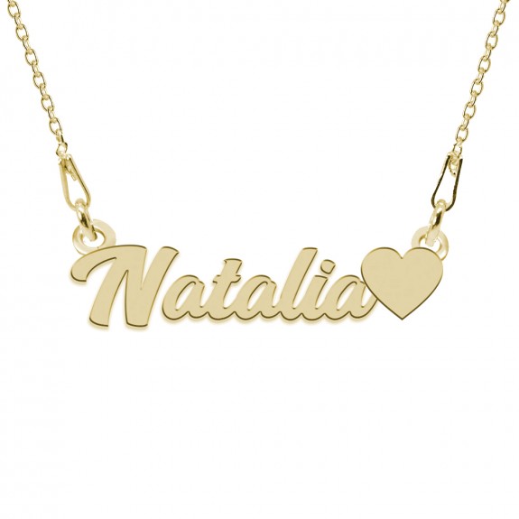 Colier Argint Placat cu Aur 24 karate, Inimioara, Nume Natalia, 45 cm