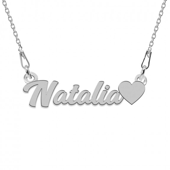 Colier Argint, Inimioara, Nume Natalia , 45 cm