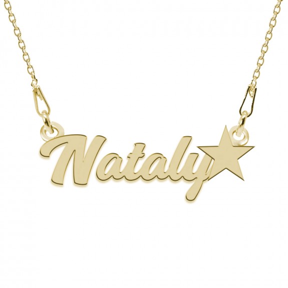 Colier Argint Placat cu Aur 24 karate, Steluta, Nume Nataly, 45 cm