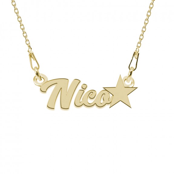 Colier Argint Placat cu Aur 24 karate, Steluta, Nume Nico, 45 cm