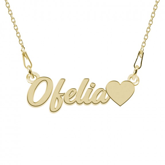 Colier Argint Placat cu Aur 24 karate, Inimioara, Nume Ofelia, 45 cm