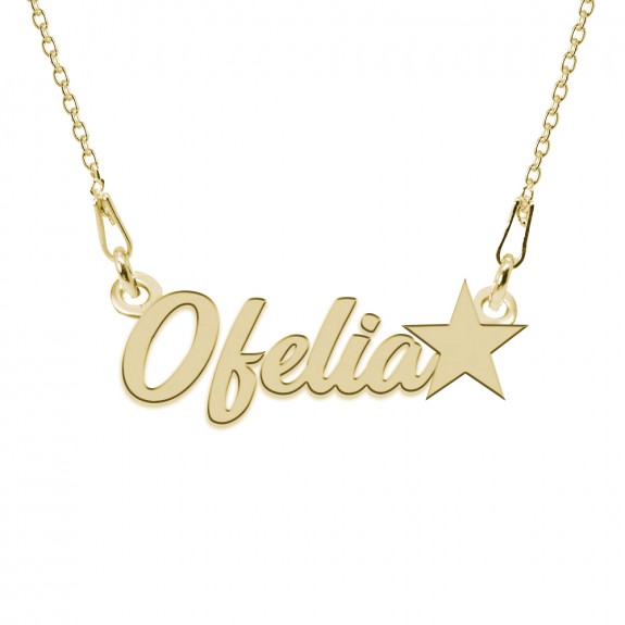 Colier Argint Placat cu Aur 24 karate, Steluta, Nume Ofelia, 45 cm