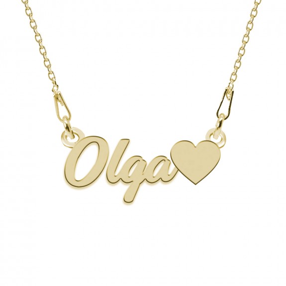 Colier Argint Placat cu Aur 24 karate, Inimioara, Nume Olga, 45 cm
