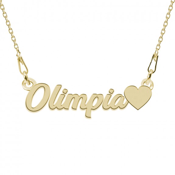 Colier Argint Placat cu Aur 24 karate, Inimioara, Nume Olimpia, 45 cm