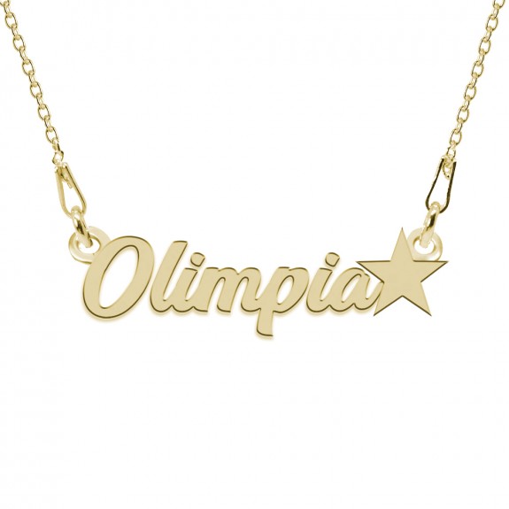 Colier Argint Placat cu Aur 24 karate, Steluta, Nume Olimpia, 45 cm