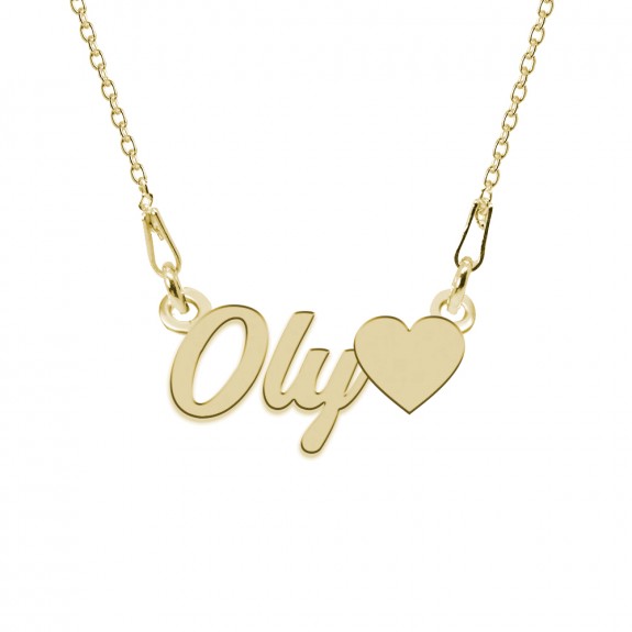 Colier Argint Placat cu Aur 24 karate, Inimioara, Nume Oly, 45 cm