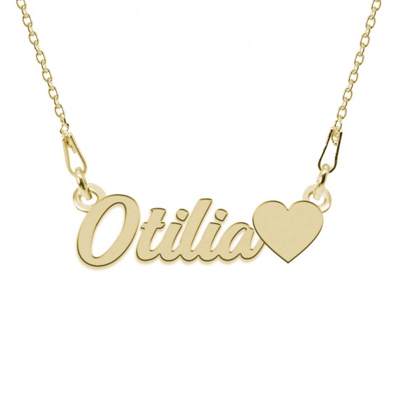 Colier Argint Placat cu Aur 24 karate, Inimioara, Nume Otilia, 45 cm