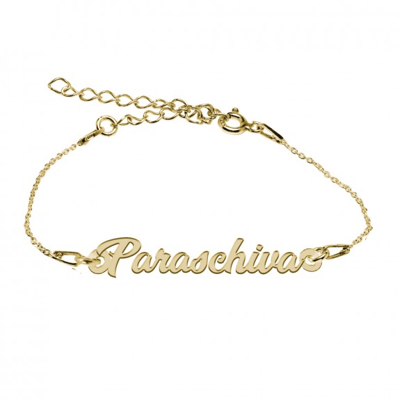 Bratara Argint Placata cu Aur 24 karate, Nume Paraschiva, 15 + 3 cm Bratara Argint Placata cu Aur 24 karate, Nume Paraschiva, 15 + 3 cm