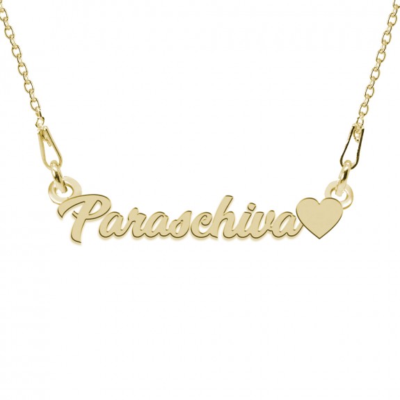 Colier Argint Placat cu Aur 24 karate, Inimioara, Nume Paraschiva, 45 cm