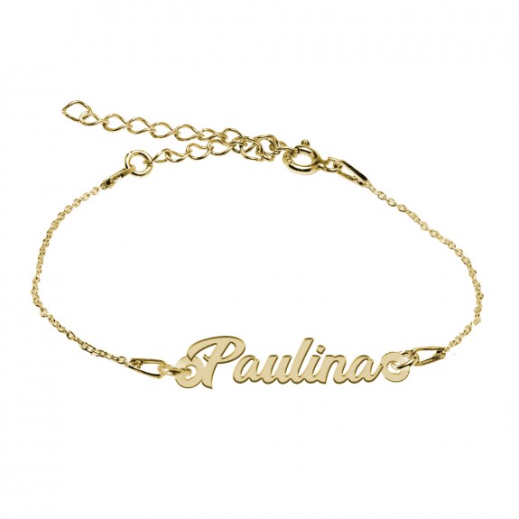 Bratara Argint Placata cu Aur 24 karate, Nume Paulina, 15 + 3 cm