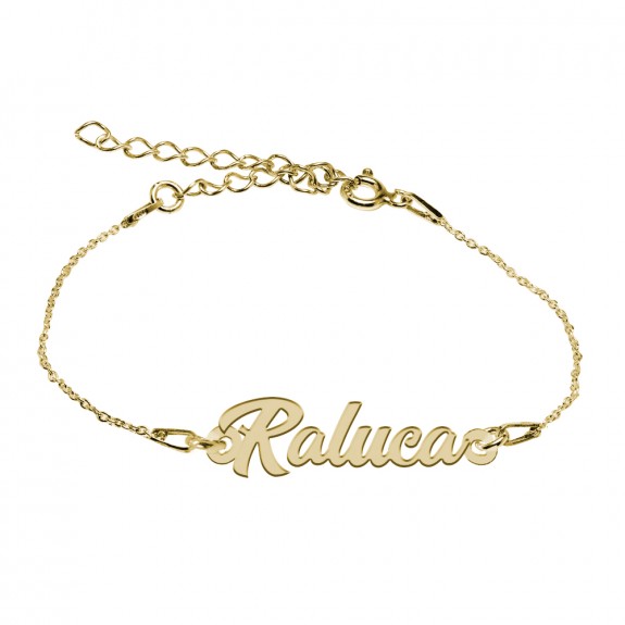 Bratara Argint Placata cu Aur 24 karate, Nume Raluca, 15 + 3 cm